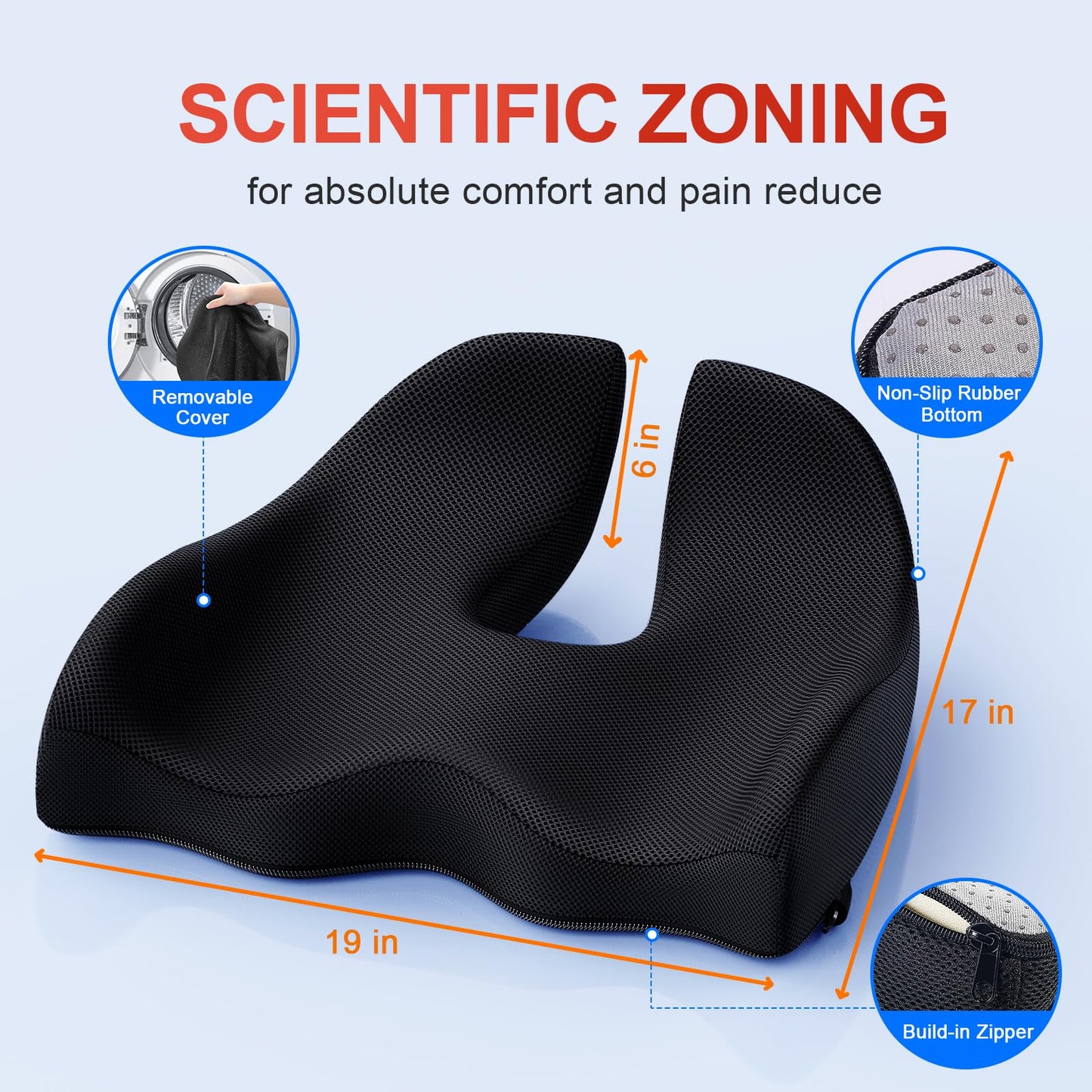Benazcap X Large Memory Seat Cushion for Office Chair Ergonomic Cushions Pad Pillow for Pressure Relief Sciatica & Pain Relief Memory Foam for Long Sitting for Gaming Chair and Car Seat Black