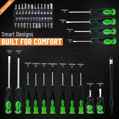 Brackit 42 Pieces Premium Screwdriver Set with Magnetic Tips and Rubber Handles, Including Phillips and Flat Heads in Durable Storage Case