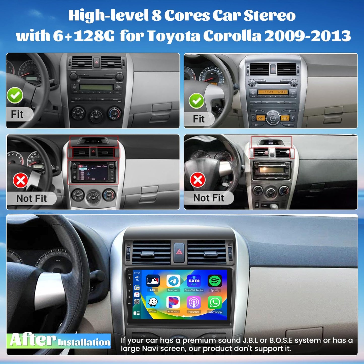 [8 Core 6G+128G] Radio for Toyota Corolla 2009-2013 with Wireless Carplay Android Auto, 9 Inch Touch Screen Car Stereo for Corolla, Bluetooth 5.0, 32 EQ, GPS, WiFi, 59UI, AHD Backup Camera