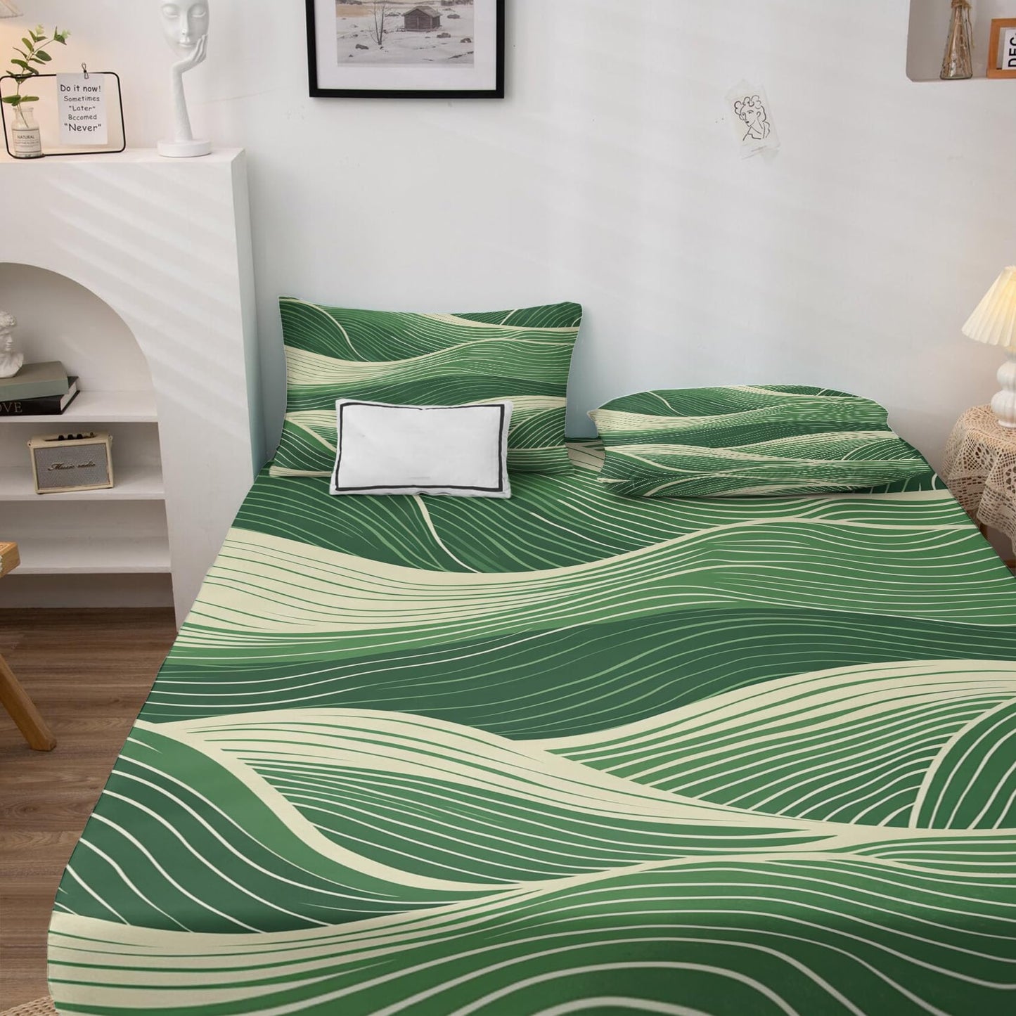 Abstract Wave Sheets California King Size, Modern Art Bed Sheets, Patterned Bedding Sheets & Pillowcases 4 Piece Set - Soft Microfiber Deep Pocket Fitted Sheet & Flat Sheet & 2 Pillow Cases M&-A421