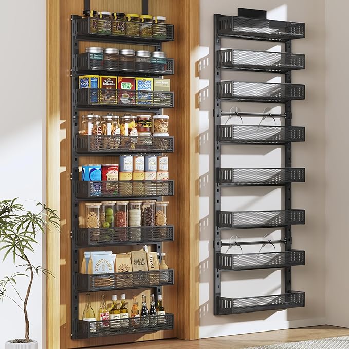 Pantry Door Organizers and Storage, 8-Tier Large Metal Heavy-Duty Frame Over