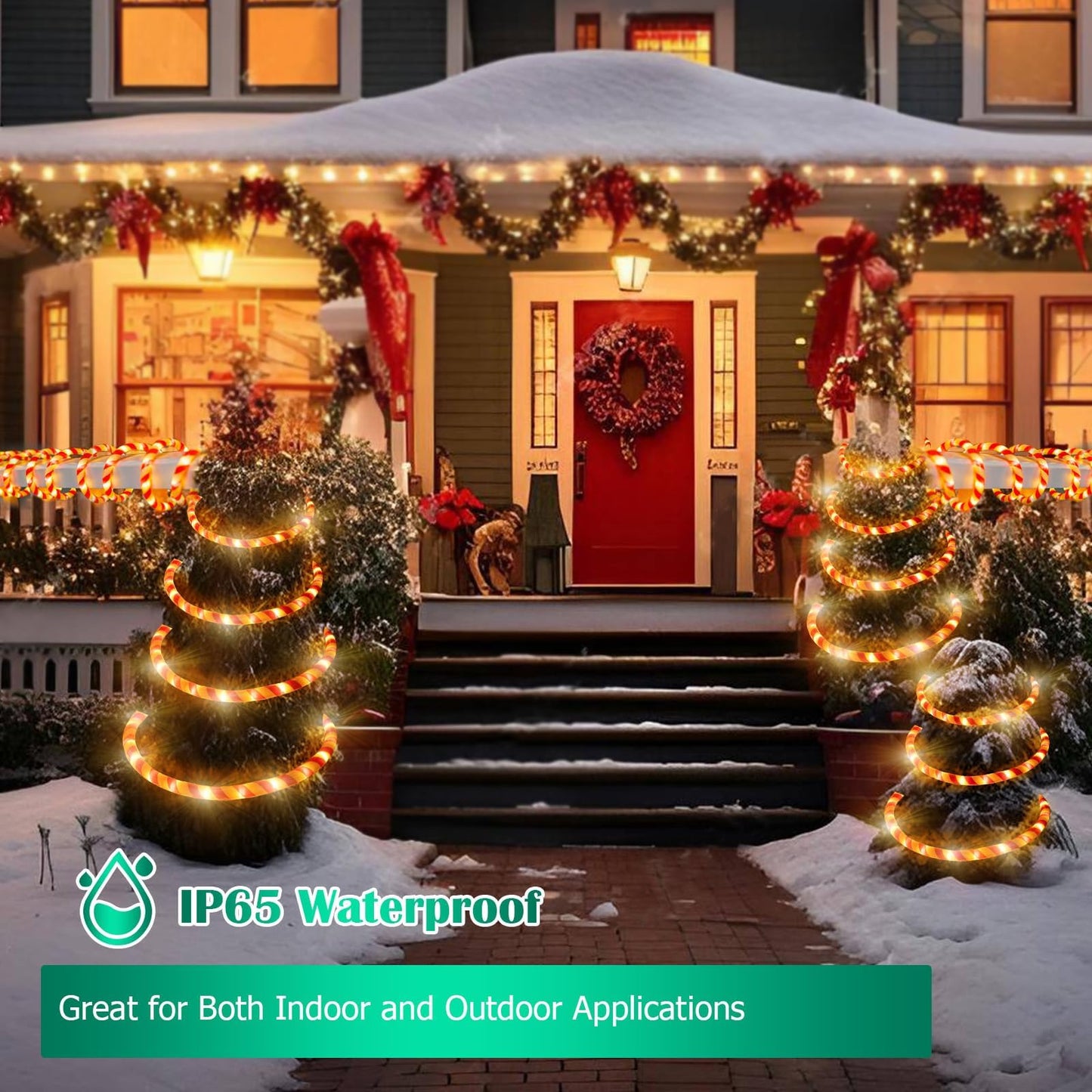 Vigdur Christmas Candy Cane Lights - 30FT 360 LEDs Candy Cane Rope Lights Outdoor Waterproof, Connectable Christmas Rope Lights for Holiday Party Home Patio Indoor Xmas Decorations