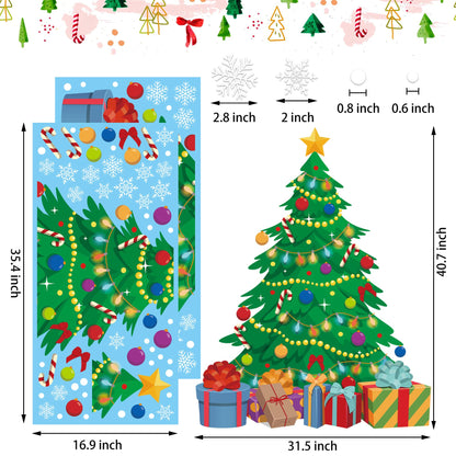2 Sheet Christmas Tree Window Clings Extra Large Xmas Tree Snowflake Window Decals Stickers Reusable Double-Sided Christmas Windows Decorations for Xmas Winter Holiday Party Home Office Glass Decor