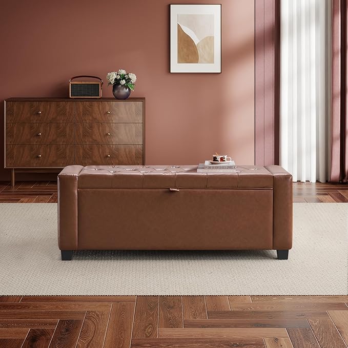 GRAINELL Storage Ottoman Bench, Upholstered Tufted Bedroom Bench