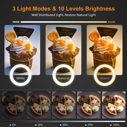 Evershop Ring Light with Tripod Stand & Phone Holder Overhead Mount,10" Ringlight Desk Streaming Phone Halo Light Flexible 3 Light Colors+10 Brightnesses 360°Rotatable Lighting Tiktok YouTube,CRI>95
