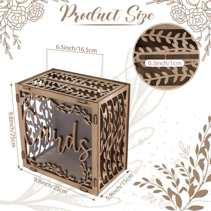 OurWarm Wedding Card Box with Window, Brown Wooden Box Wedding Decorations for Reception, Money Index Card Box for Weddings Bridal Shower Rustic Weddings Decor Party Decorations