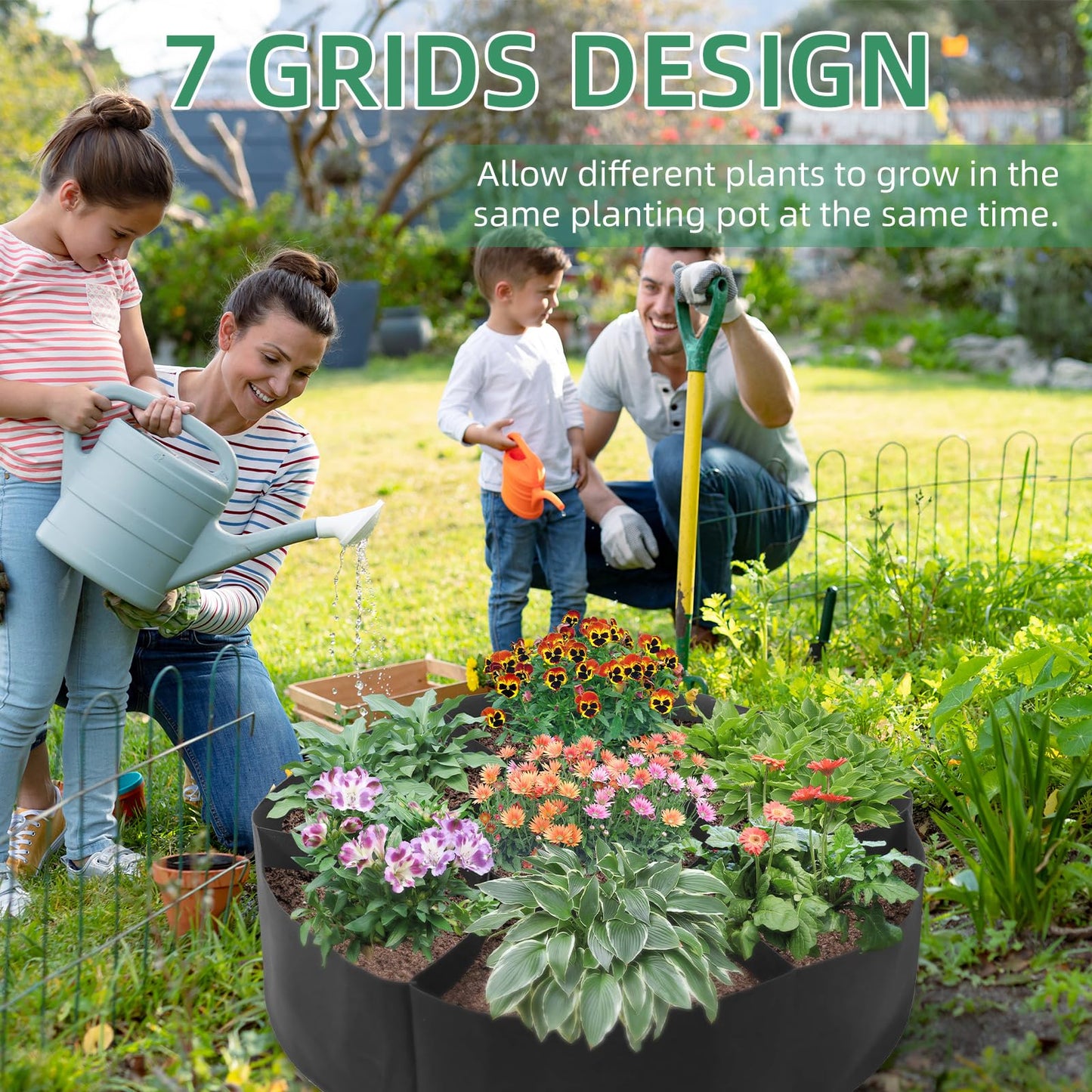 LITLANDSTAR 100 Gallon Plant Grow Bags, Heavy Duty Thickened Nonwoven Fabric Pots Round Raised Garden Beds Planter Pots with 7 Grids, Breathable Growing Bags for Indoor and Outdoor Planting