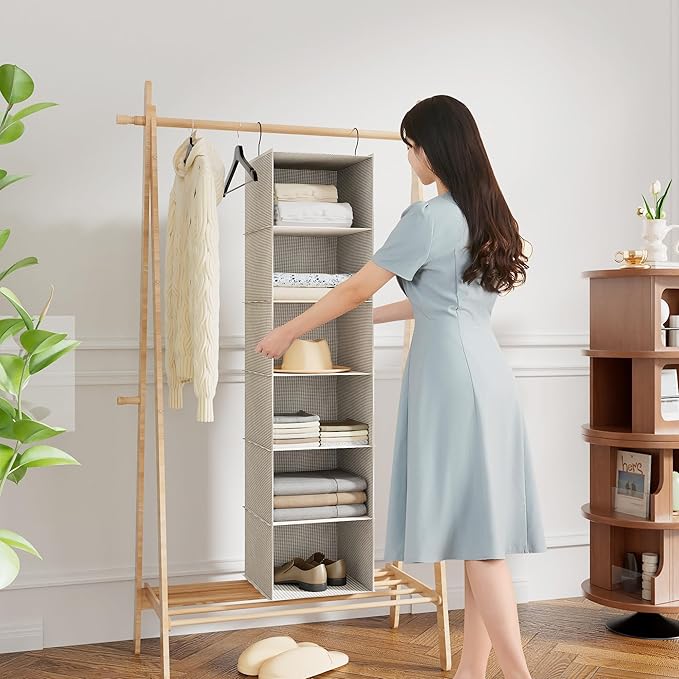 Hanging Closet Organizer, Easy Mount Foldable 6-Shelf Hanging Closet Wardrobe