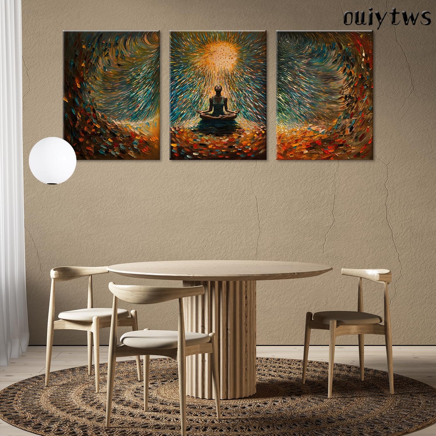 Framed Abstract Yoga&Meditation Wall Art Set of 3Piece Canvas Poster Prints Painting, Vibrant Colorful Energy Flow, Tranquil Woman in Meditation for Home, Yoga Meditation Room,Office,Bedroom,12X16in