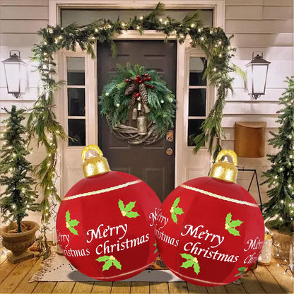 2 Pcs 24 Inch Christmas Giant Inflatable Ornaments Balls Outdoor, PVC large Christmas Hangable Blow Up Ball Decorations for Indoor Yard Porch Lawn (24" Red, 2)