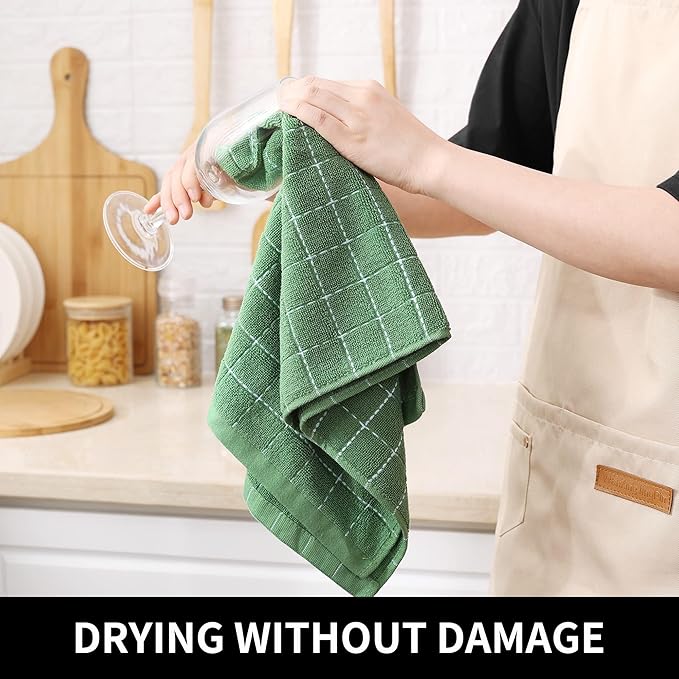 Homaxy 100% Cotton Terry Kitchen Towels, Checkered Designed, Soft and Super