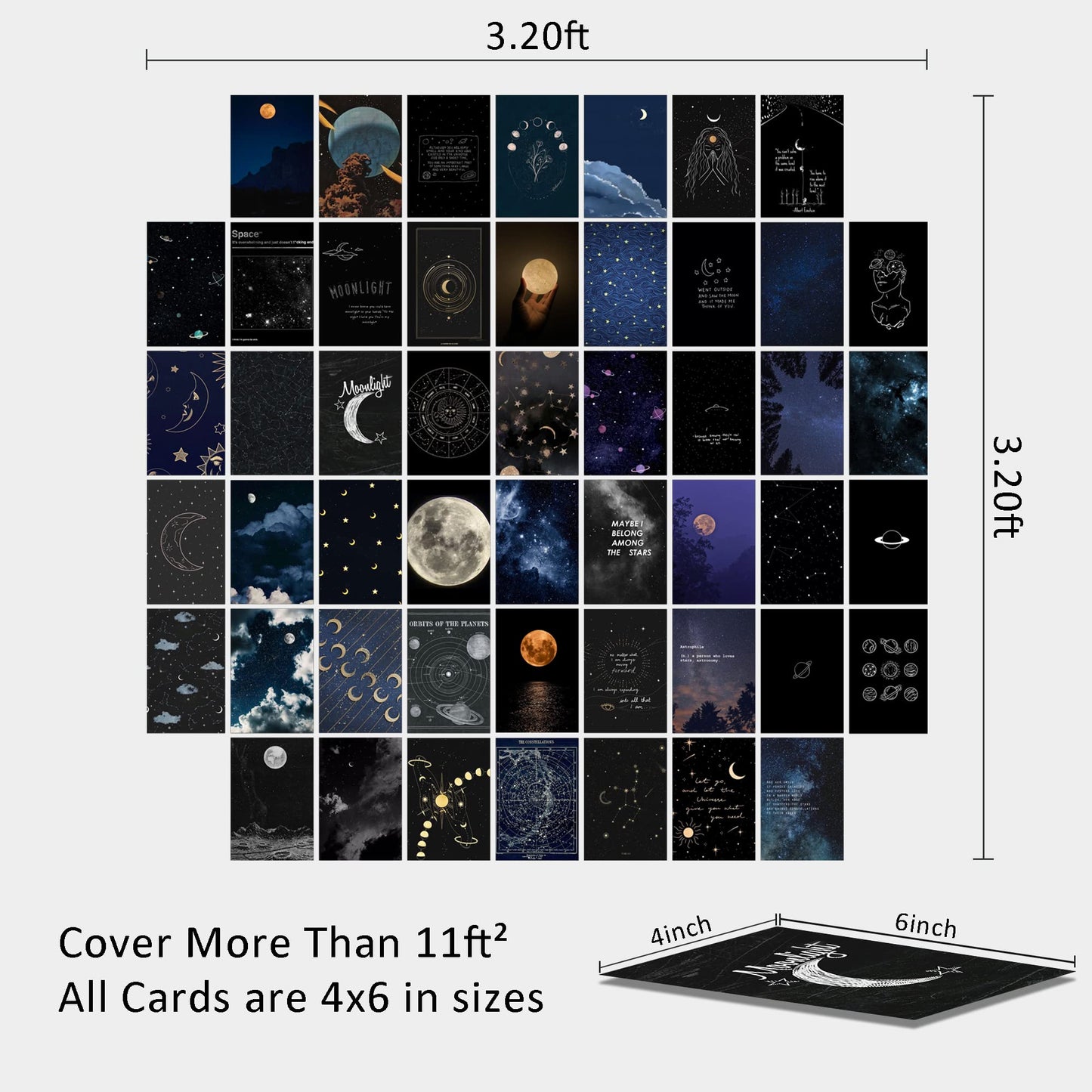 wall67 Astronomy Wall Collage Kit Aesthetic Pictures, Moon Stars Photo Collage Kit Dorm Room Decor for Teen Boy Girl, Moonlight Aesthetic Room Decor Photo Collection for Bedroom (50pcs 4x6 inch)