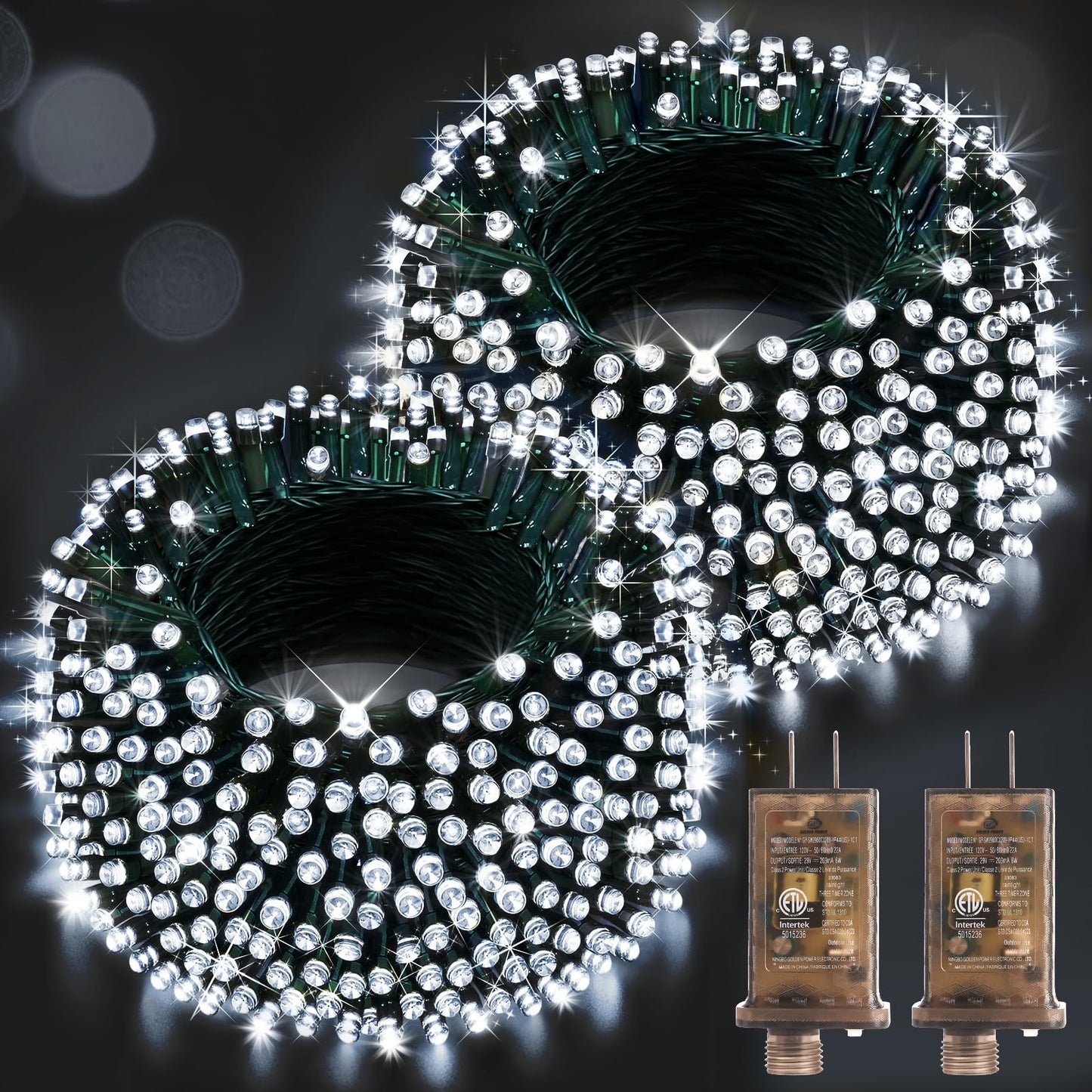 Hezbjiti 2 Pack 1000 LED 403 FT Christmas String Lights Outdoor, 8 Lighting Modes IP44 Waterproof Fairy Lights with Timer and Dimmable Function for Party Tree Decorations (Cold White, Green Wire)
