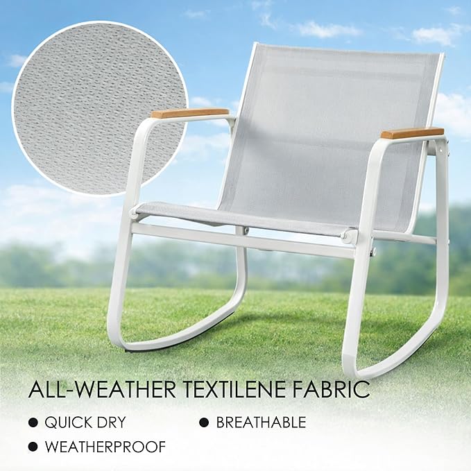 Kozyard 3-Piece Rocking Chair Set, Outdoor Rocking Textilene Bistro Set