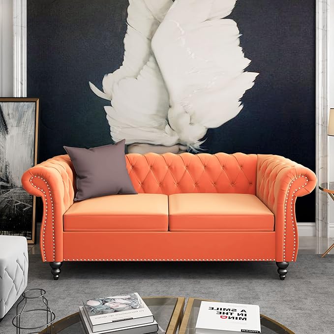 ORRD 2 Piece Living Room Set, Velvet Chesterfield Sofa Loveseat Couch