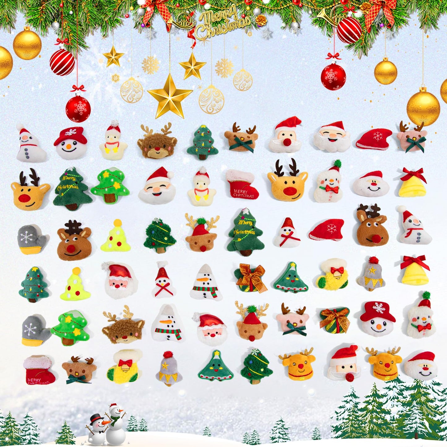 Hsodnr 60 Pack Christmas mini Plush Toy，Mini Set Plush Christmas Ornaments， Angel Santa Claus Snowman Reindeer Mini Christmas Tree Ornaments，Gifts for Children