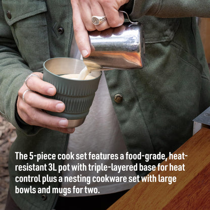 Sea to Summit Detour Stainless Steel One Pot Cook Set for Two (3 Liter Pot, 2 Large Bowls, 2 Mugs)