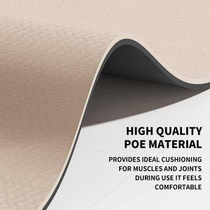 8mm Large Yoga Mat (6'x 4') - Extra Long and Wide 72 x 48 x 0.32 inches, Non-Slip POE Fitness Mat, Eco-Friendly, Thick Wide Exercise Mat for Home Workouts,Ideal for Yoga and Pilates. (Beige+Black)