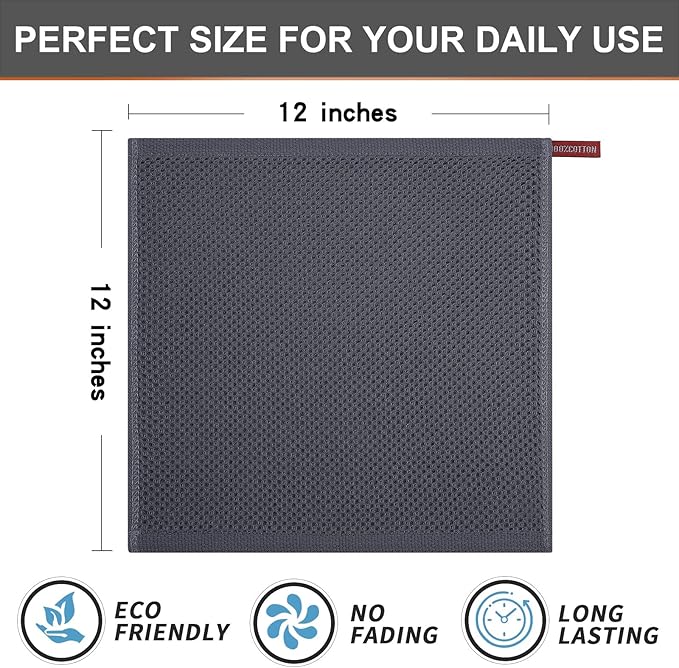 Kitinjoy 100% Cotton Kitchen Dish Cloths, 8 Pack Waffle Weave Ultra Soft