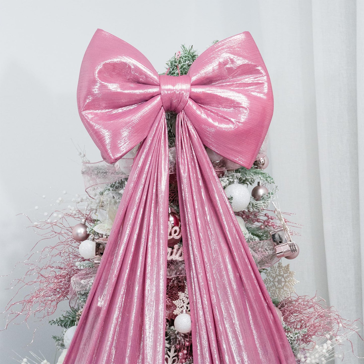 Hismir Christmas Tree Topper Bow，67x16 Inch Extra Large Room Decor Ribbon Bow for Wedding Engagement Birthday Party，Giant Xmas Bow Decorations for Home Wreath Door Wall(Pink)