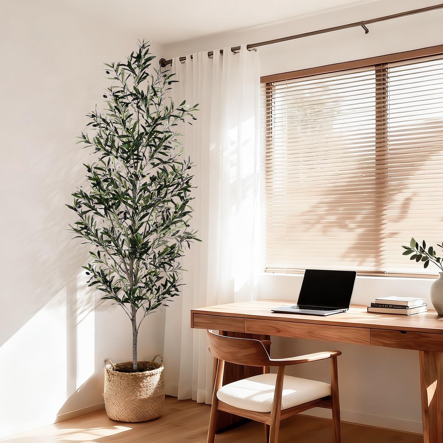 Jocoevol Olive Tree, 7FT Artificial Indoor Tall Faux Olive Trees w/Planter & Natural Wood Trunk and Lifelike Fruits, Fake Olive Artificial Tree for Home Office Decor