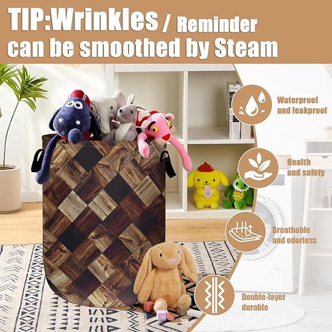 Wood Grain Laundry Basket, Foldable Tree Stump Laundry Hamper Tote Bag Dirty