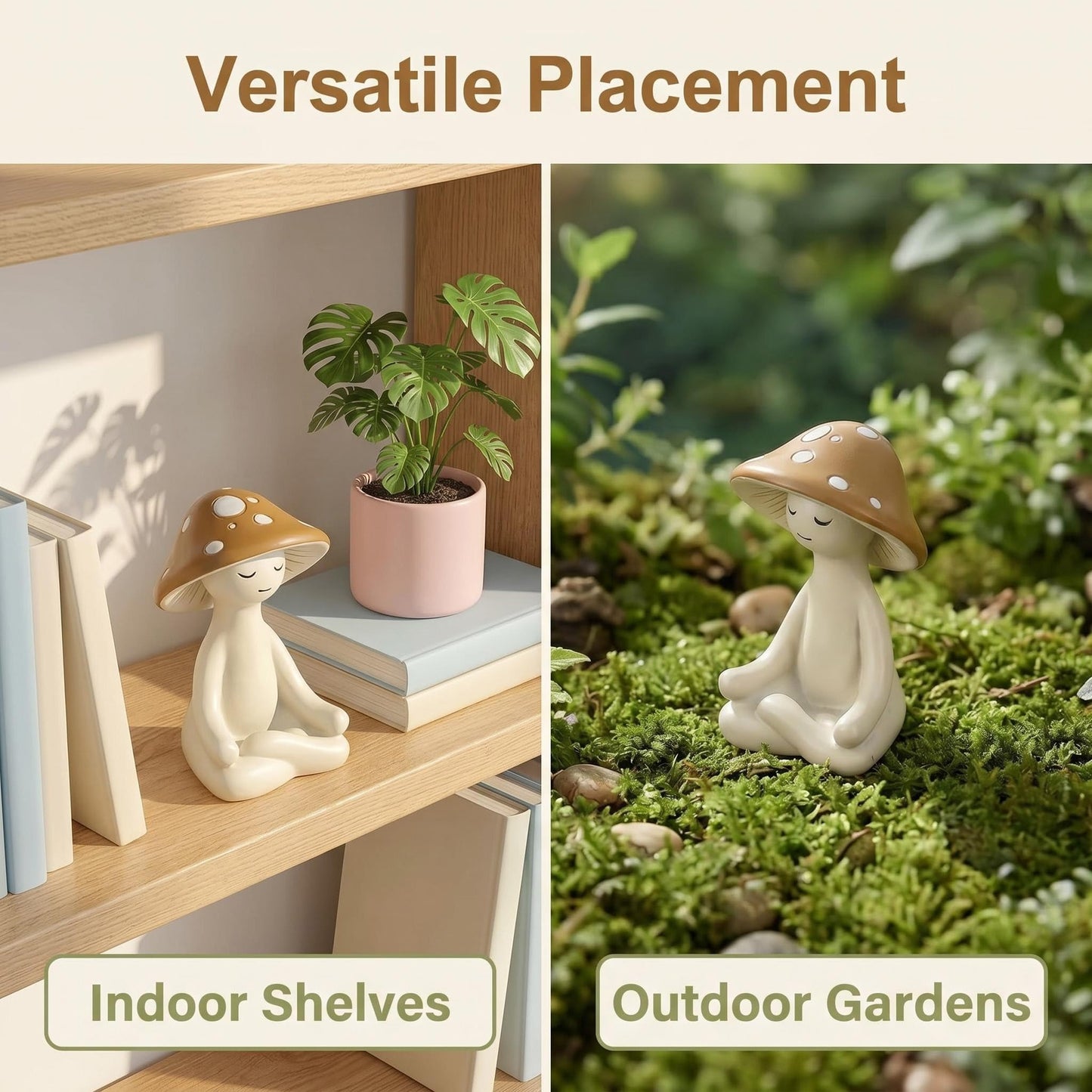 Seyorakus Meditation Mushroom Figurine Resin - Yoga Mushroom Statue for Desk Shelf Garden Decor, Cute Zen Mushroom Sculpture Figurine for Home Office Patio Decoration Gift