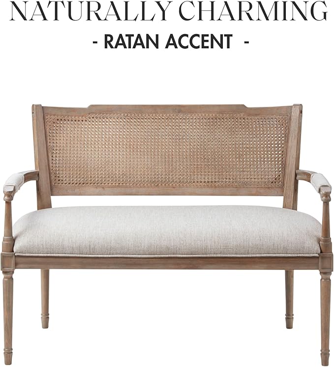 Madison Park Willshire Natural Rattan Settee, Upholstered Seat