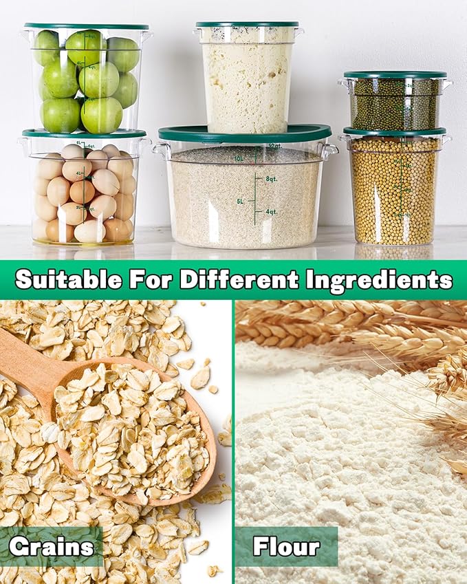 12QT NSF Food Storage Containers: 8 PCS Commercial Clear Round Food Storage