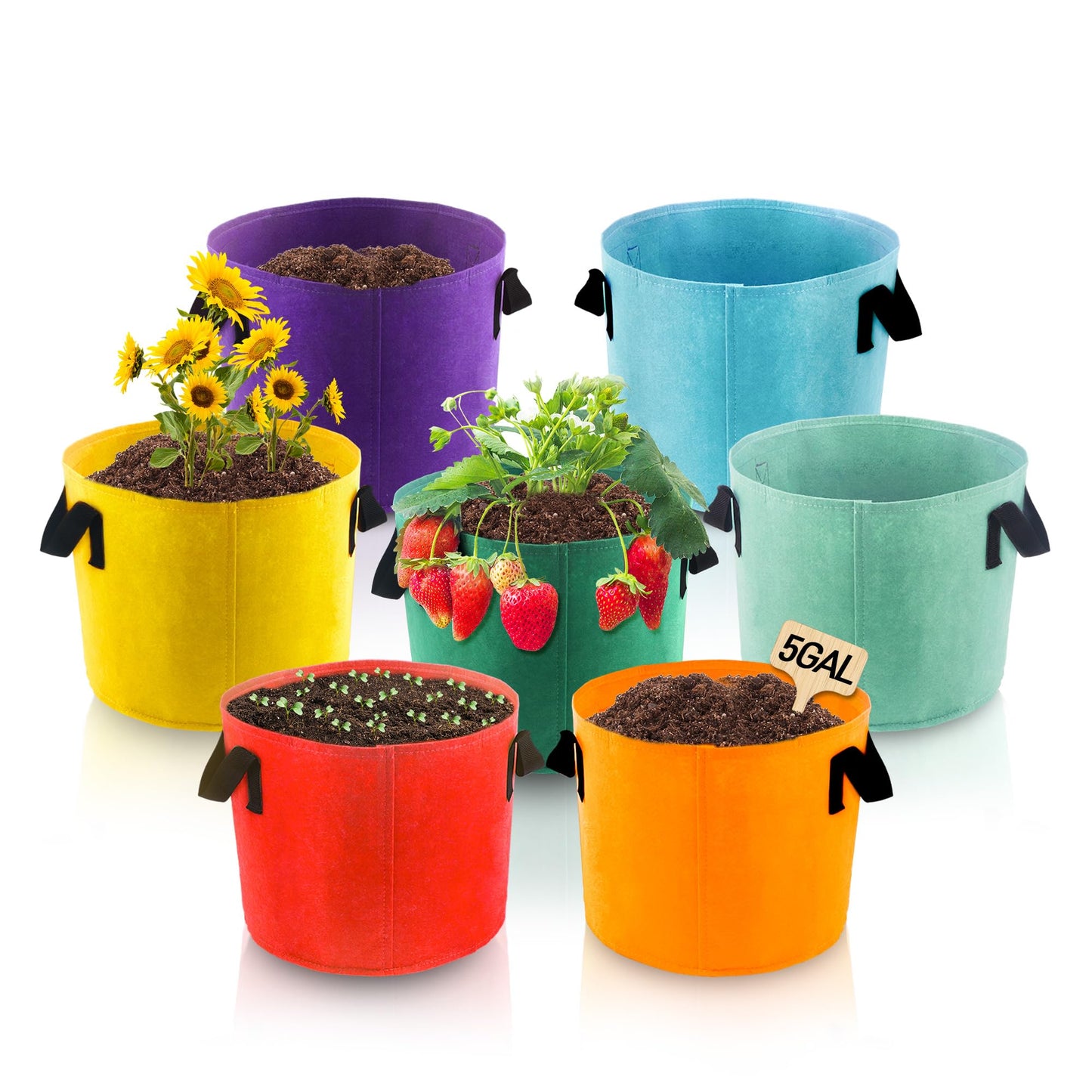 Biotolot 5-Gallon Fabric Grow Bags (7 Pack of Mix Colors) with Handles for Potato Tomato Flower and Vegetables