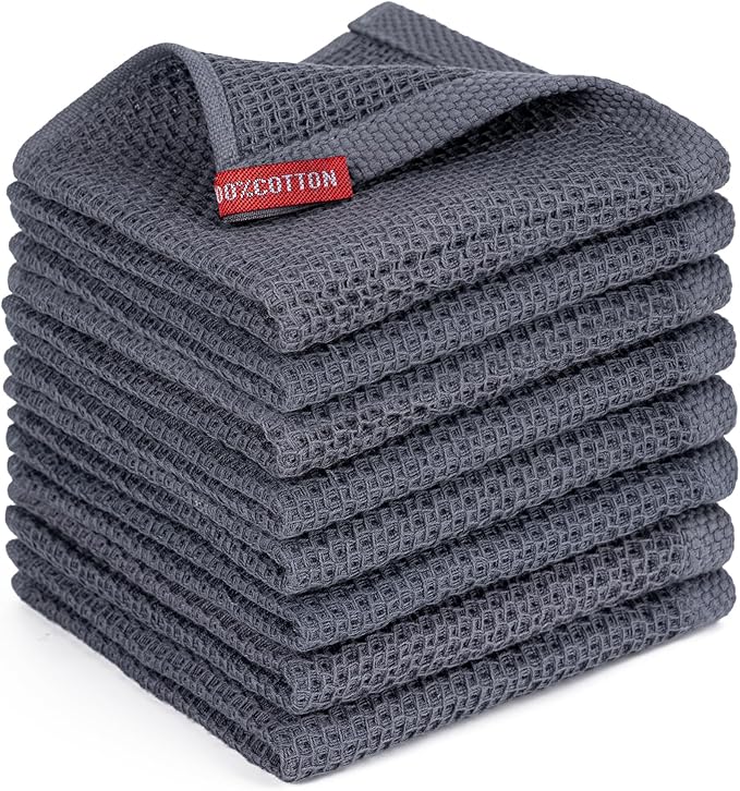BOOMIBOO 8-Pack Kitchen Dish Cloths, 100% Cotton Waffle Weave, Ultra Soft