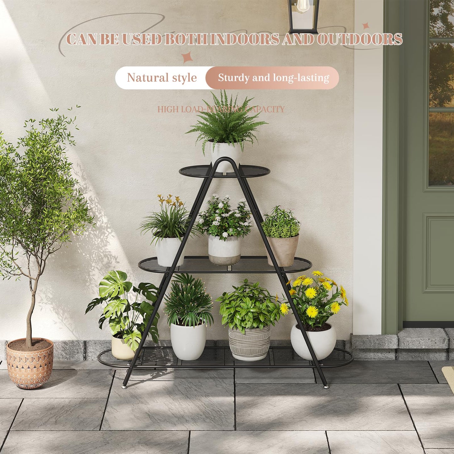 STDDRE Plant Stand Indoor Plant Shelf Outdoor Corner Tall Plant Rack 3-Tier Large Metal Plant Holder Heavy-Duty Flower Rack for Patio,Living Room,Garden Decor (Black)