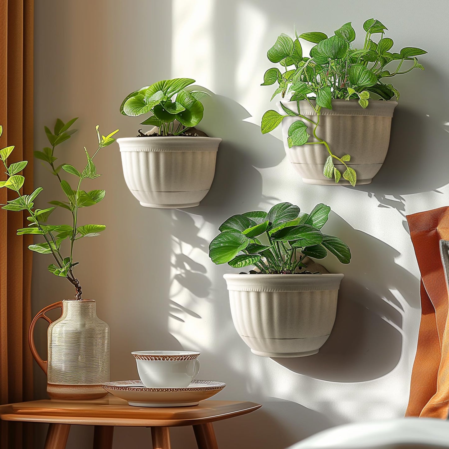 T4U Resin Wall Hanging Planter Marble Gray Set of 4, Wall Mounted Garden Plant Flower Pot Basket Container Indoor Outdoor Use for Orchid Herb Succulent Cactus Home Office Porch Decoration Gift