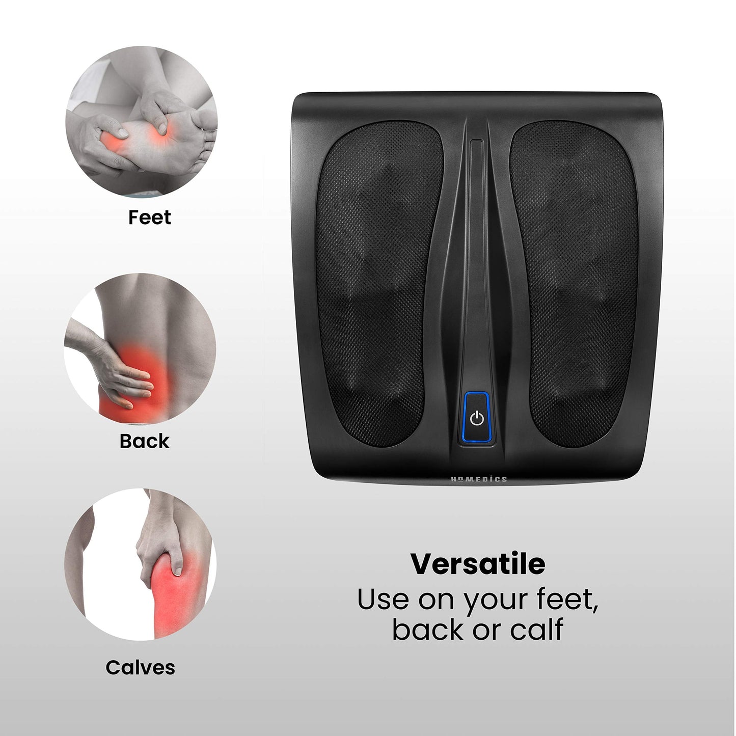 HoMedics, Triple Action Shiatsu Foot Massager with Heat | Deep-Kneading Rotating Heads & Soothing Heat | Large Design, Breathable Fabric & Toe Controls, Black