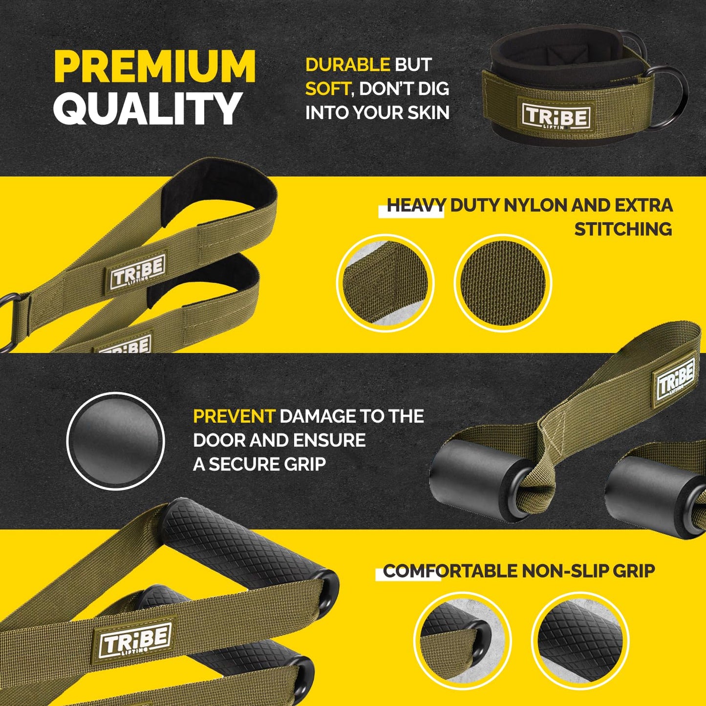 Tube Resistance Bands for Working Out Men and Women - Exercise Bands Resistance Bands Set, Resistance Band Bar, Handles, Ankle Straps, Foot Straps and Door Anchor, Tube Workout Bands (Military Green)