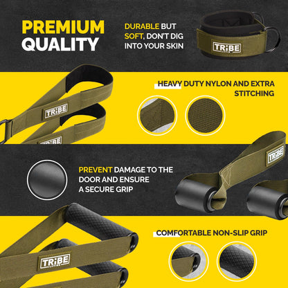 Tube Resistance Bands for Working Out Men and Women - Exercise Bands Resistance Bands Set, Resistance Band Bar, Handles, Ankle Straps, Foot Straps and Door Anchor, Tube Workout Bands (Military Green)