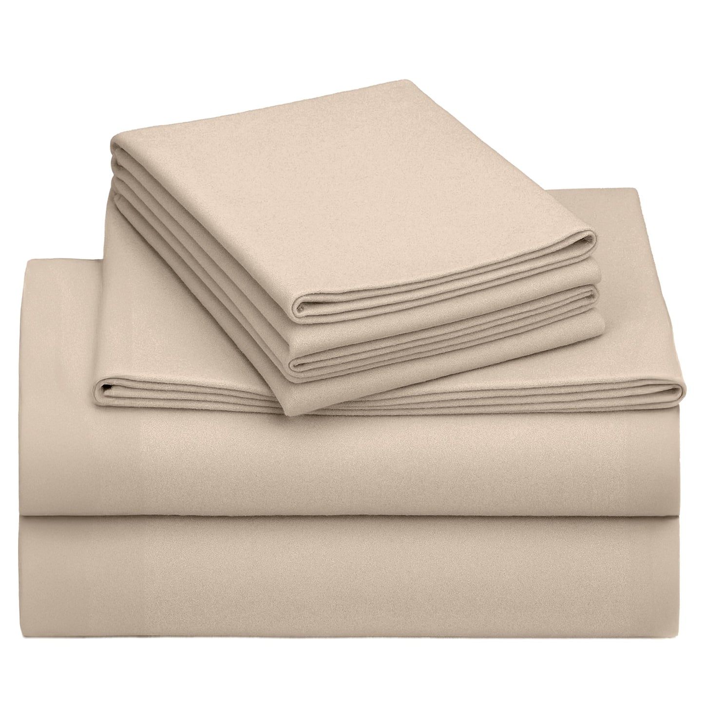 California Design Den Flannel King Bed Sheets Set - Made in Portugal 100% Cotton, Thick, Velvet Soft 4-Piece Flannel Sheets King Size Set, Triple-Brushed with Extra Deep Pockets - Beige Bliss
