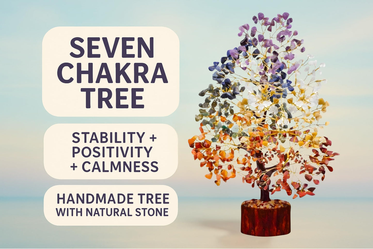 Mr.stonecreations 7 Chakra Crystal Tree of Life Natural Gemstone Vastu Tree for Home Decor, Meditation & Reiki Healing Handmade Spiritual Energy Gift (Pack of 1)