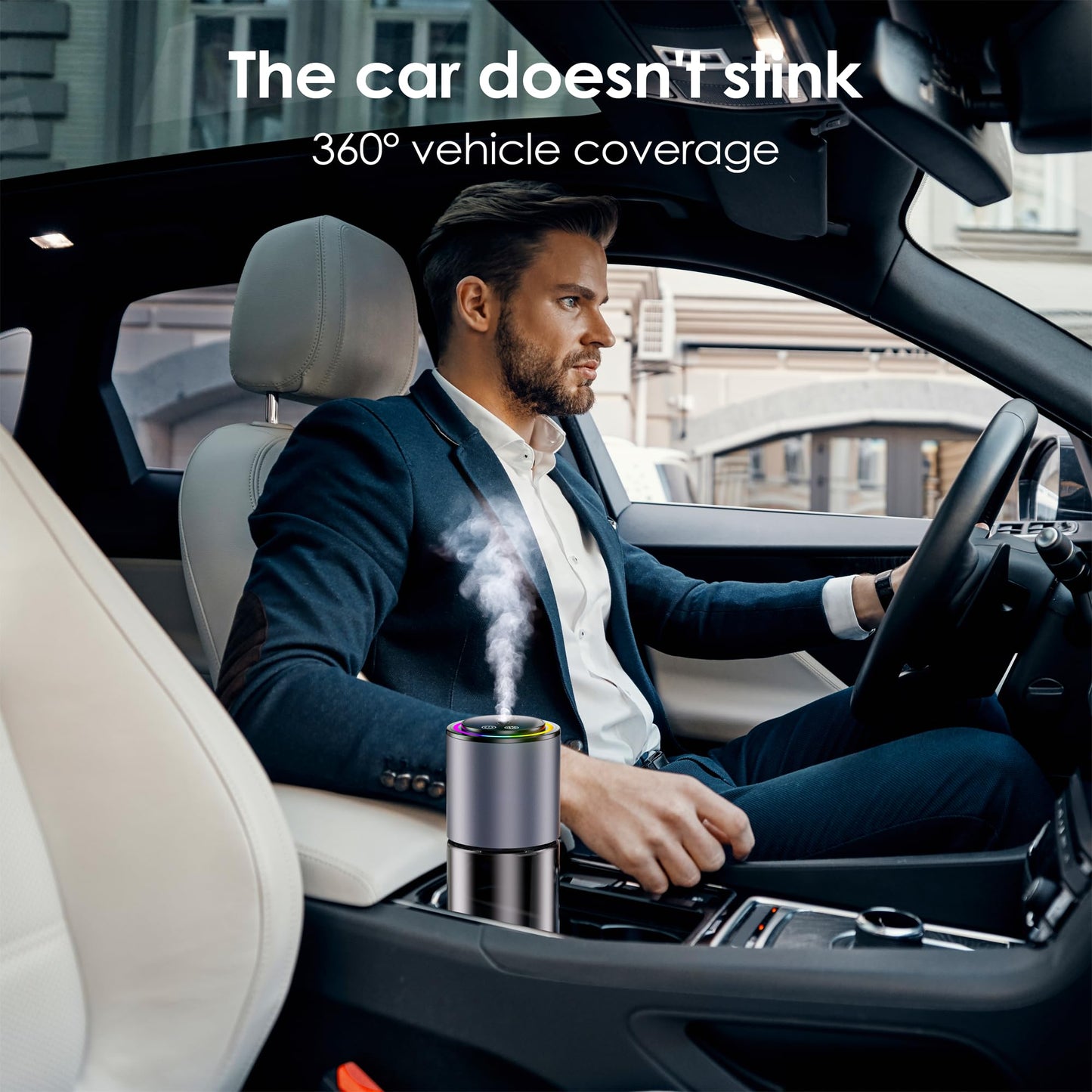 Smart Car Air Freshener, Car Air Freshener, Diffuser 150ml Capacity for 6 Months, Auto On/Off, 3 Adjustable Modes, RGB Music Syncing Light, Perfect for CAR,Bedroom and Office (Cologne)