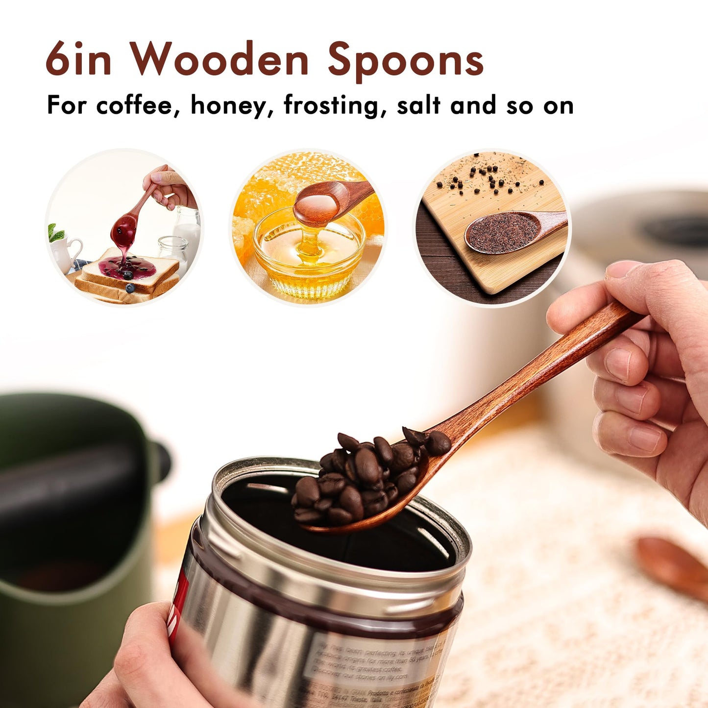 Wooden Spoons Set - 12pcs (6pcs 9in & 6pcs 6in), for Eating, Mixing, Stirring, Coffee, Tea, Jam, Bath Salts