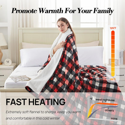 Westinghouse Heated Throw Blanket, Flower Jacquard Electric Blanket Throw with 6 Heating Levels and 2-10 Hours Auto-Off, Flannel to Sherpa Super Cozy Heated Blanket, Machine Washable (50" x 60" Beige)