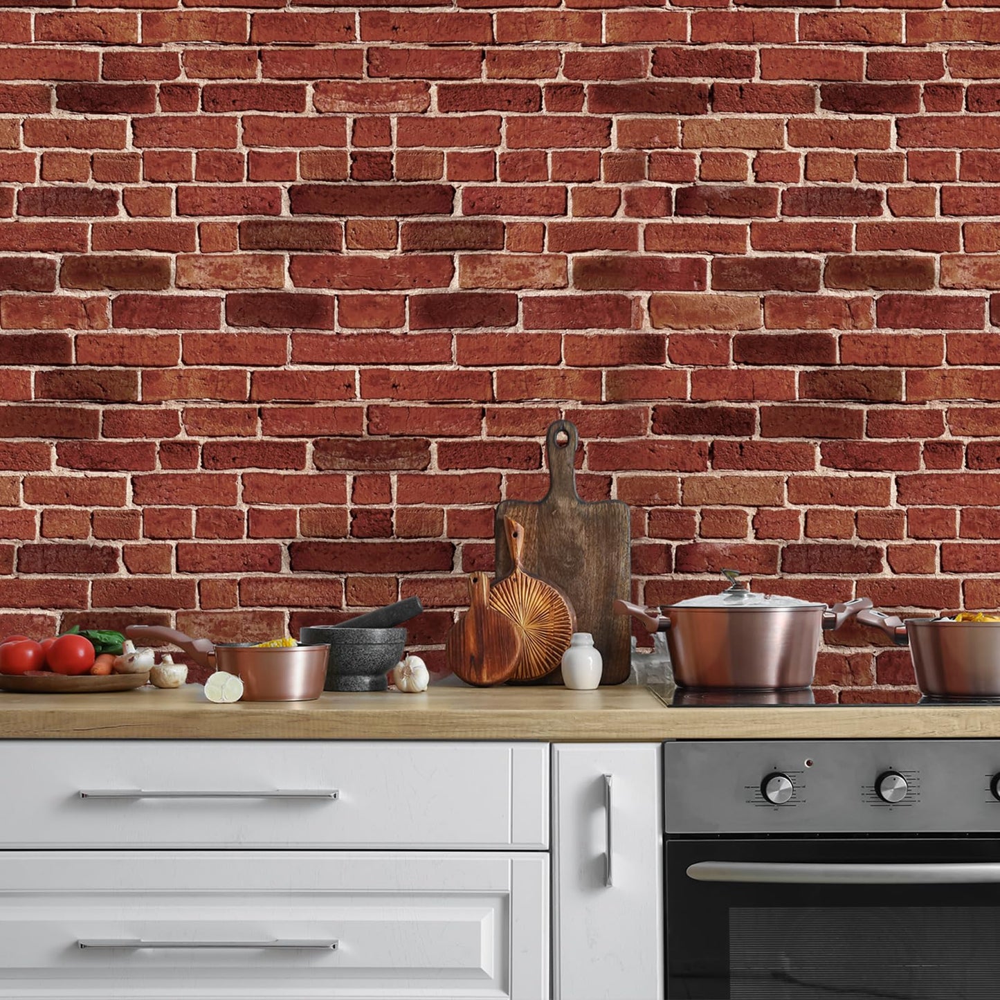 Chuangdi Brick Stone Wall Stone Wall Scene Setter Brick Sheet Wallpaper Curtains Door Removable Tablecloth Photo for Halloween Christmas Party and Home Decor (Old Red,6 Pcs)