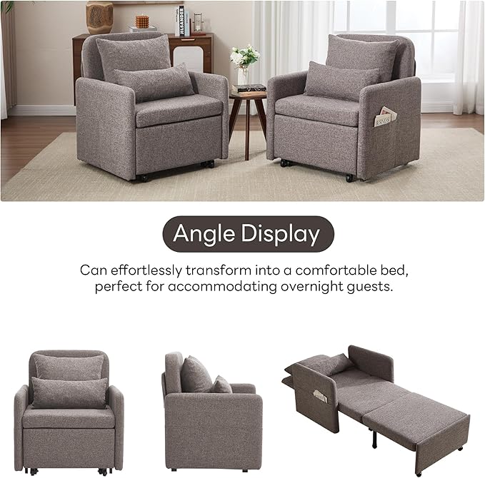 Iroomy 5-Level Adjustable Convertible Sleeper Chair, 3-in-1 Pull Out Sofa Bed