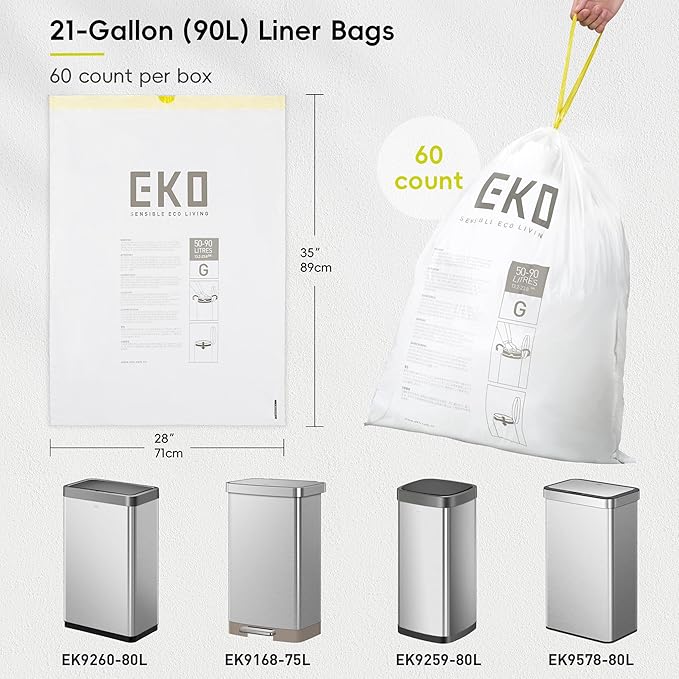 EKO 21 Gallon / 50-90 Liter, Extra-Strong Garbage Bags, Lemon Zest Scent