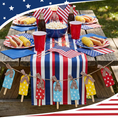 HunnmingRe Summer Patriotic Garland 10 ft 4th of July Red Blue White Yellow Banner American Summer Ice Cream Hanging Decoration for 250th Anniversary Independence Day Home Mantel Wall Party Supplies