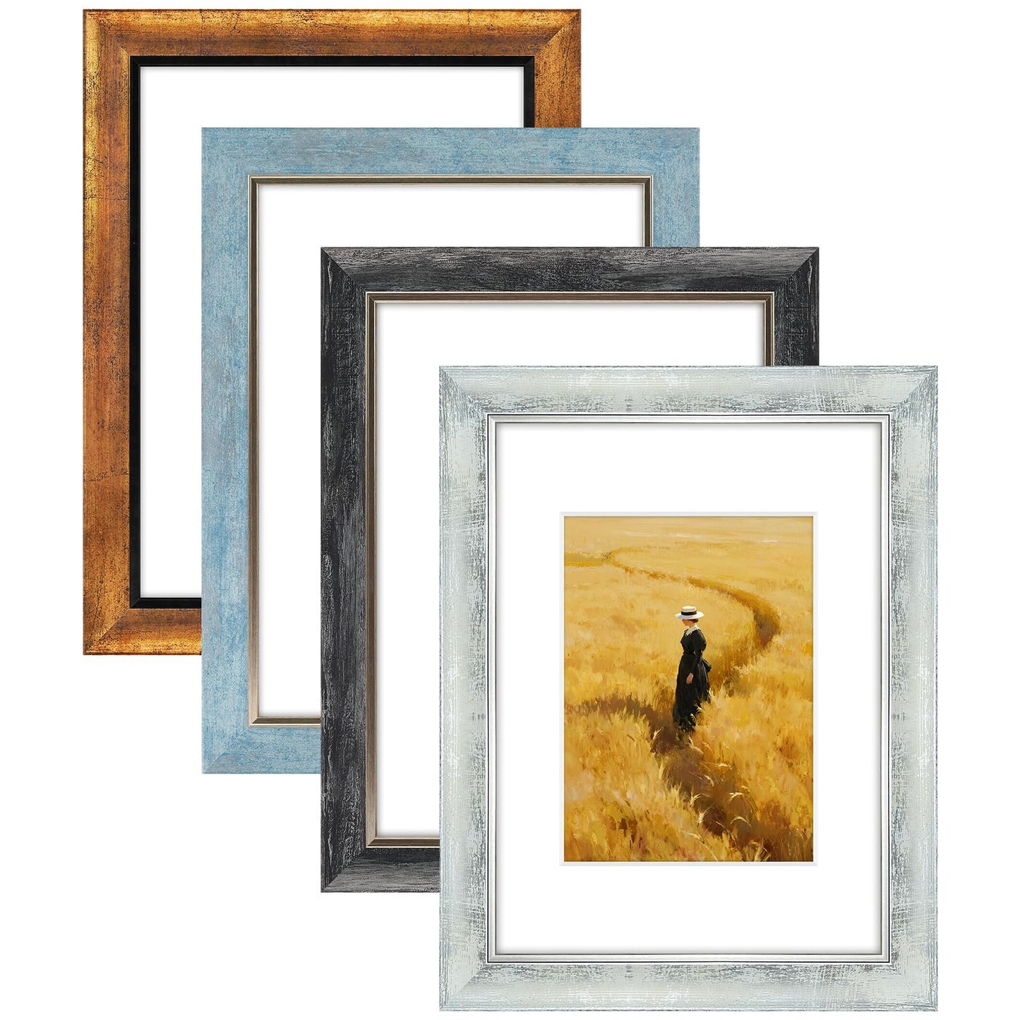 XUANLUO 9x12 Picture Frames Set of 4 Rustic Retro Photo Frame with HD Plastic Cover for Wall Mount and Tabletop Display Family Friends Wedding Gift