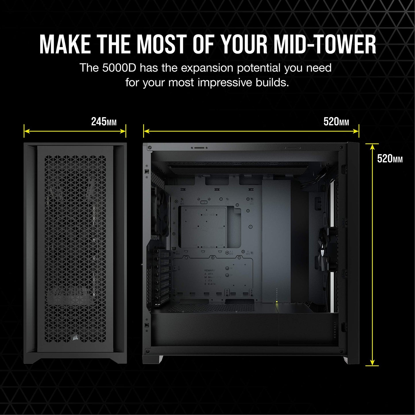 Corsair 5000D Airflow Tempered Glass Mid-Tower ATX Case (High-Airflow Front Panel, Corsair RapidRoute Cable Management System, Two Included 120mm Fans, Motherboard Tray with Fan Mounts) Black