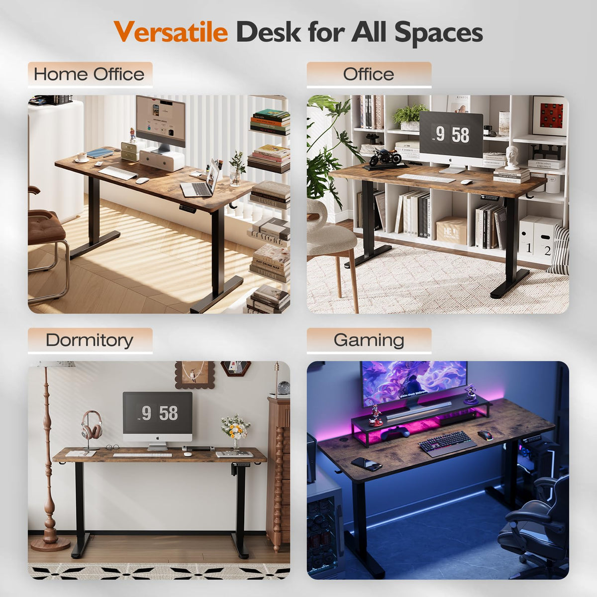 Monomi Electric Standing Desk 55x24 Inches，Height Adjustable Sit Stand Up Desk for Home Office, Ergonomic Computer Workstation with 178LBS Load Capacity & Quiet Motor, Two-Piece Desktop, Rustic Brown