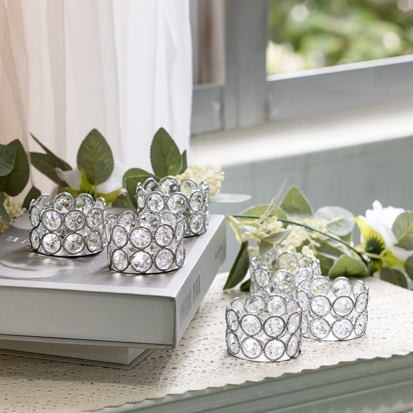 Pack of 20 Silver Crystal Tealight Candleholders - Candlestick Bowls Tea Lamp Candle Holders, Votive Candlestick Holders for Table Centerpieces, Diwali Decorations for Wedding Holiday Party Home Decor