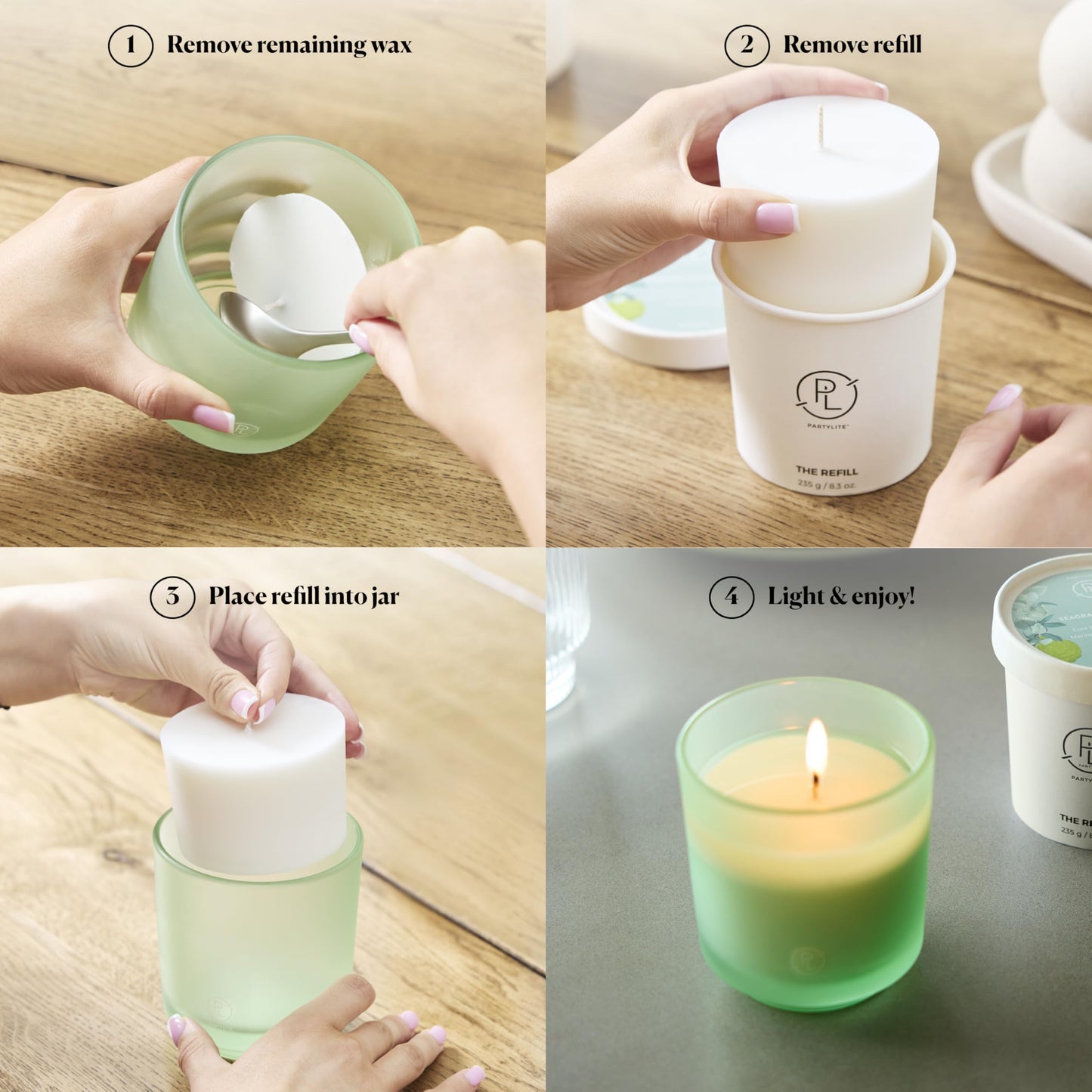 PartyLite Tamboti Woods Scented, Notes of Fragrant Amber, Smoked Patchouli, Lavender & Green Moss, 10oz 1-Wick Aromatherapy Refillable Jar Candle, 50 Hour Burn Time, Sustainable Wax in Reusable Vessel